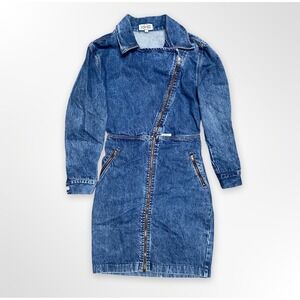 Vintage Steel Denim Dress Women's Medium Asymmetrical Zip Blue Jean Midi Biker